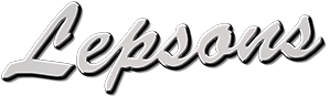 The image shows a stylized text logo for 'Lepsons' with a reflective effect, likely representing a company or brand name.