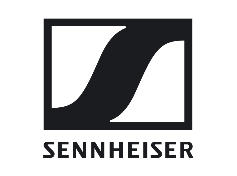 The image shows the logo of Sennheiser, which consists of a stylized 'S' within a square and the brand name beneath it.